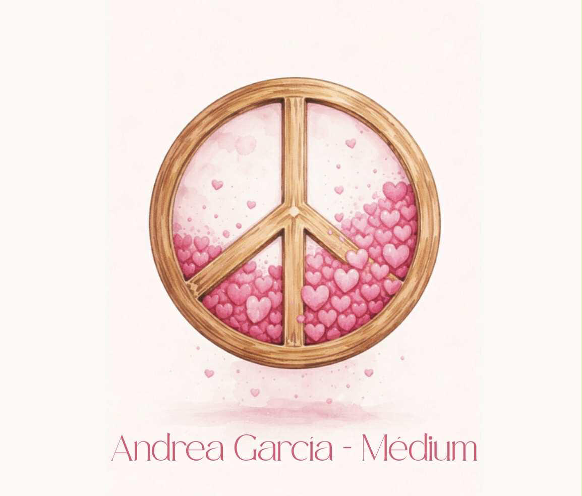 Imagen con texto que dice "El amor es la fuerza más poderosa que existe", seguida del nombre "Andrea, Animal Medium".